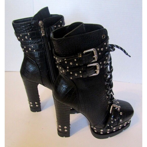 Azalea Wang Dolls Kill Ankle Boots NWOB Black Vegan Crocodile Heels Studded 8.5 - Picture 8 of 10